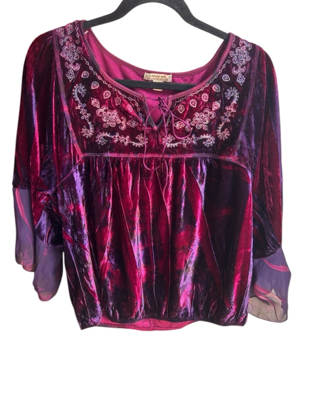 Energe top S Purple Velour Flutter Sleeve Witchy Whimsigoth Gypsy